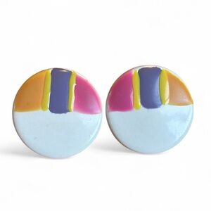 Retro Geometric Earrings 1980s Colorful Statement Studs Vintage Jewelry